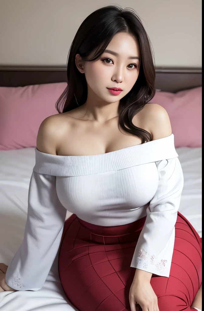 Beautifull, mother-in-law, japanese, tight off shoulder, seductive expression, in the bed, voluptuous, conquer circle skirt pattern,