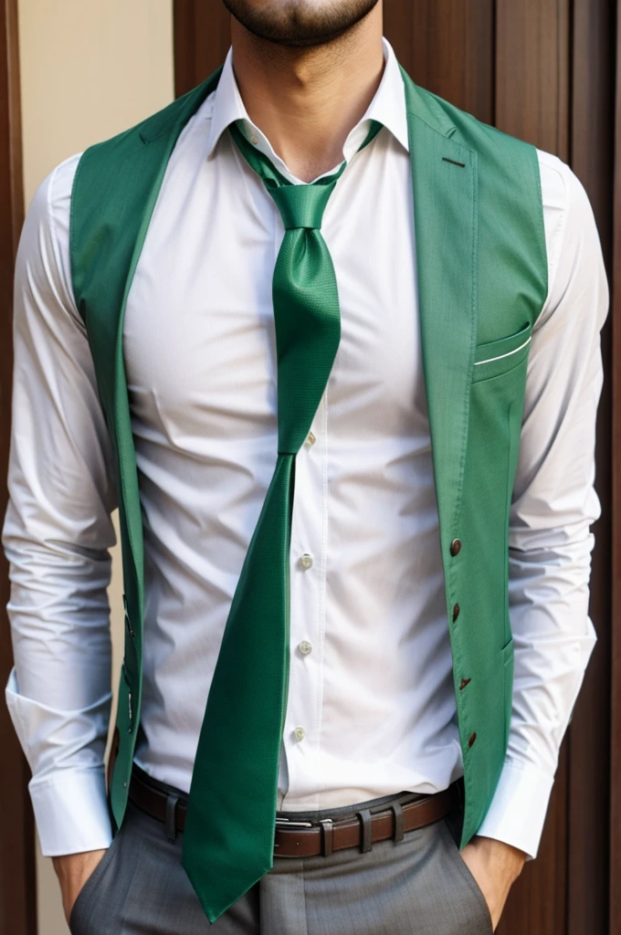 Hombre con camisa blanca y corbata verde 