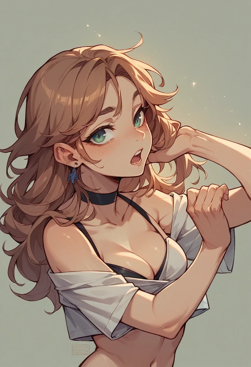 girl, fantasy world, boobies, slim, Wavy hair, without bra