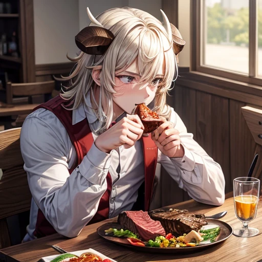 Minotaur youth eating beef