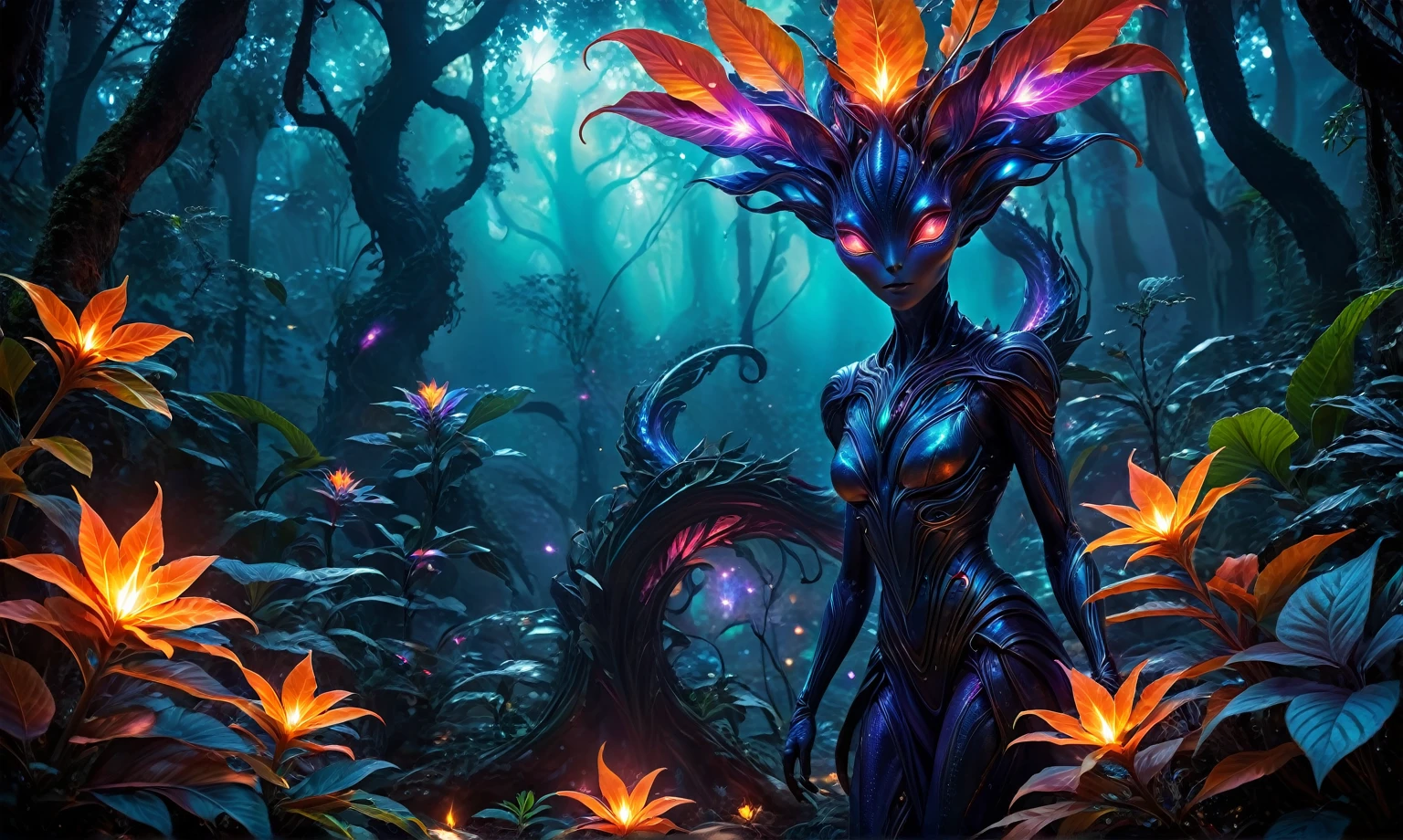 (best quality,4k,highres,masterpiece:1.2),ultra-detailed,realistic,portrait,alien,fire magic plant,unbelievable eyes,fantasy creature,glowing colors,luminous plant,extraterrestrial,flame-like leaves,surreal landscape,eerie atmosphere,otherworldly beauty,ethereal glow,unique species,magical powers,mysterious entity,dreamlike scene,fantastic species,enchanted forest,unearthly presence,mesmerizing gaze,unconventional appearance,radiant energy,powerful aura,magical essence,cosmic being,other-dimensional,mythical plant,unexplained phenomenon,colorful blooms,unleashing power,darkness and light,hidden secrets,unveiling mysteries,secrets of the universe,living masterpiece,manifestation of magic.