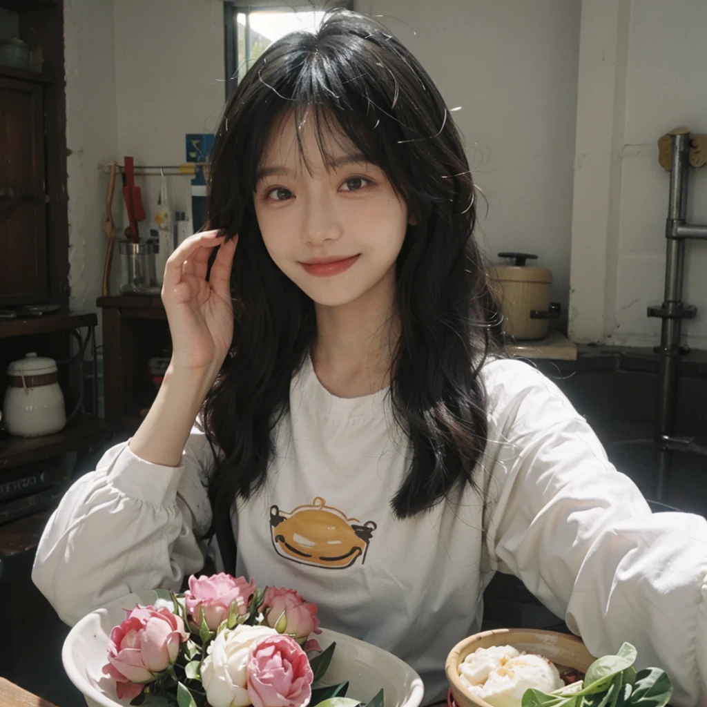 eat at home, The sun shines on the face, Smile，a beautiful girl