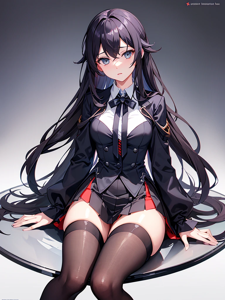 anime girl sitting on a desk with her legs crossed, office clothes, on a desk, thighhighs and skirt, sitting on a desk, tight attire, trending on cgstation, good hips and long legs, standing on a desk, elegant legs, sexy pose, long legs, (sfw) safe for work, business attire, nice legs, photorealistic perfect body, kafka from honkai star rail