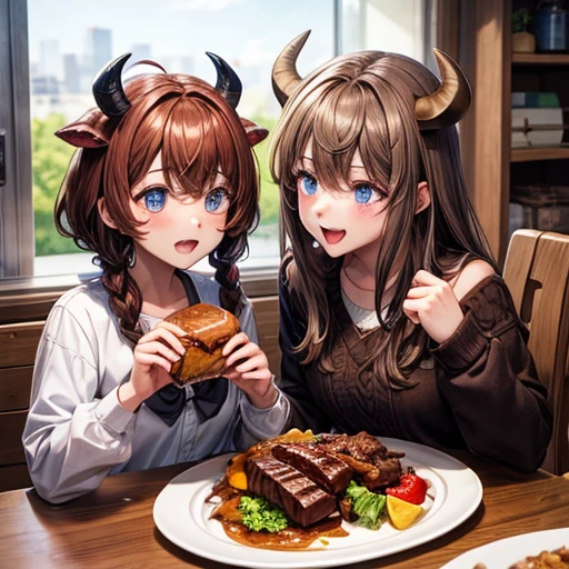 Minotaur youth eating beef　Brown Hair