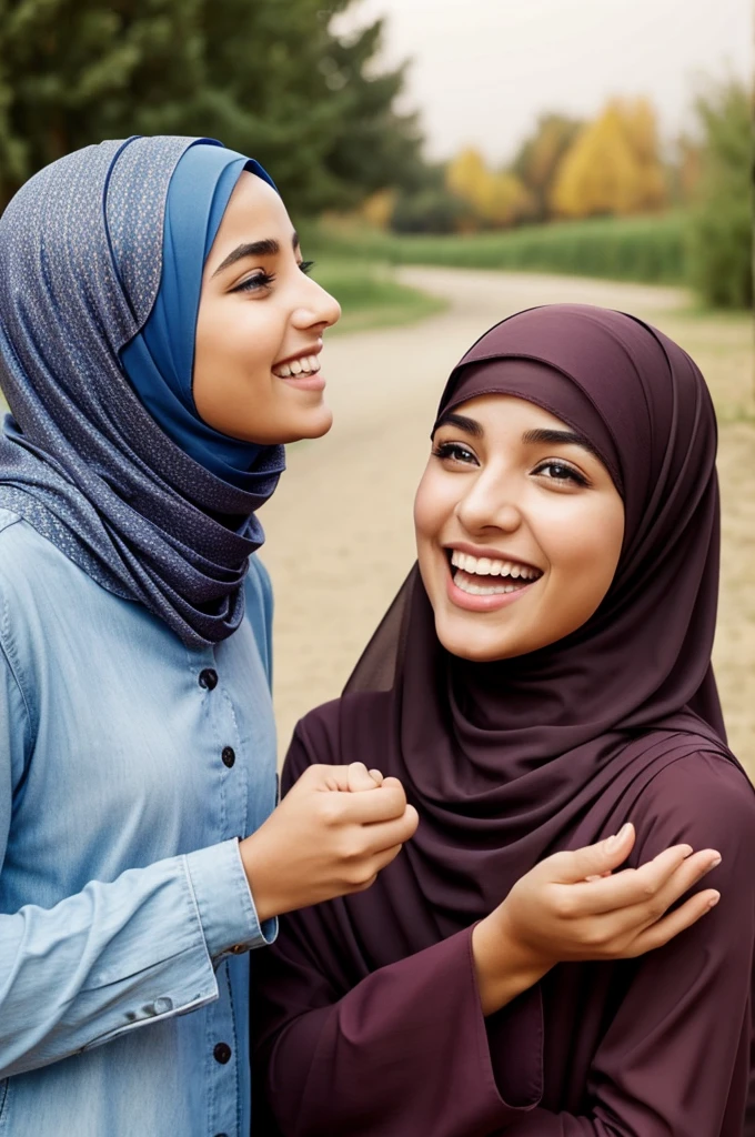 a man holdings hand with hijab girl,they happy and in love with each ither