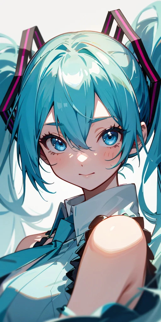 hatsune_miku, hatsune miku, 1 girl、one person、blue clothes that clearly show your body shape、blue hair、twintail、beautiful blue eyes、intense joy on the face、I love you、upper body close-up