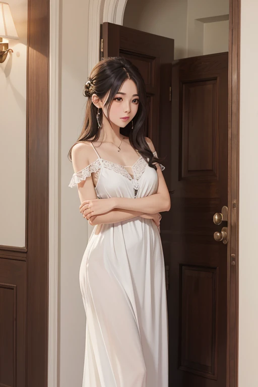 barbie brunette at 18 years old nude at the bed, pubic hair, luxury bed