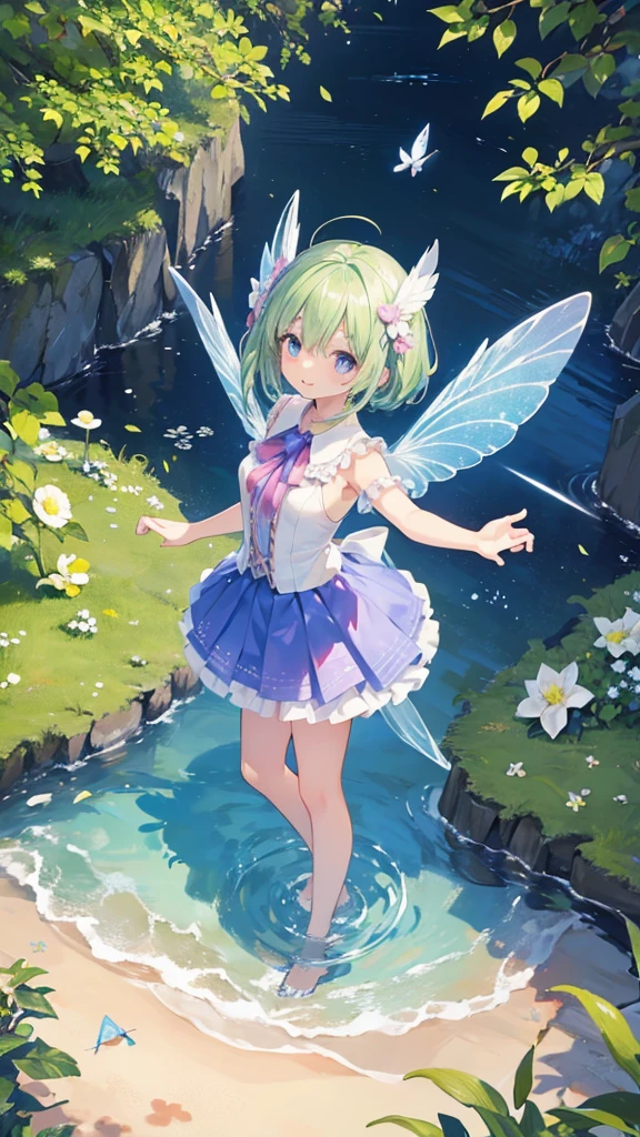 Little fairyの少女が悪戯しています, (Flapping its wings, it floats in the air)、(Aerial), (I look up at the girls from the ground.)、((I'm lifting my leg and kicking))、((A laughing smile)), (Pixie)、(Butterfly on the back々Feathered)、とてもLittle fairy、((Little fairy))、low length、(thin)、((5 years old girl))、(Transparent fair skin), (((child girl)))、Wavy、(Green Hair)、ponytail、Red scrunchie、((Forehead))、Big eyes、Grey Eyes, (Red leotard)、(covered nipples), ((Angle from below1.5)), light pink tights、Covered navel、(Thighs), crotch、foot, (Lift your legs)、foot up, (Angle from the bottom of the girl), (In the woods)、((Kick the penis))、1boy, ((Semen spurting out of the tip of the penis))、((big boy)), ((penis)), ((eject cum)), (((footjob))), cum to foot,