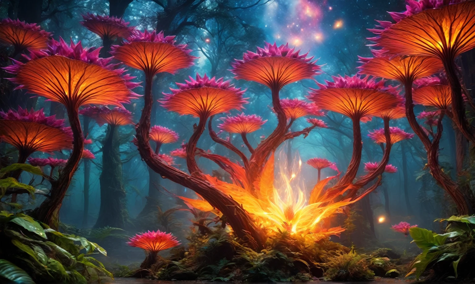 (best quality,4k,highres,masterpiece:1.2),ultra-detailed,realistic,portrait,alien,fire magic plant,unbelievable eyes,fantasy creature,glowing colors,luminous plant,extraterrestrial,flame-like leaves,surreal landscape,eerie atmosphere,otherworldly beauty,ethereal glow,unique species,magical powers,mysterious entity,dreamlike scene,fantastic species,enchanted forest,unearthly presence,mesmerizing gaze,unconventional appearance,radiant energy,powerful aura,magical essence,cosmic being,other-dimensional,mythical plant,unexplained phenomenon,colorful blooms,unleashing power,darkness and light,hidden secrets,unveiling mysteries,secrets of the universe,living masterpiece,manifestation of magic.