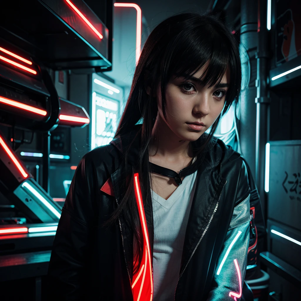 anime style.enigmatic character with neon lines.girl