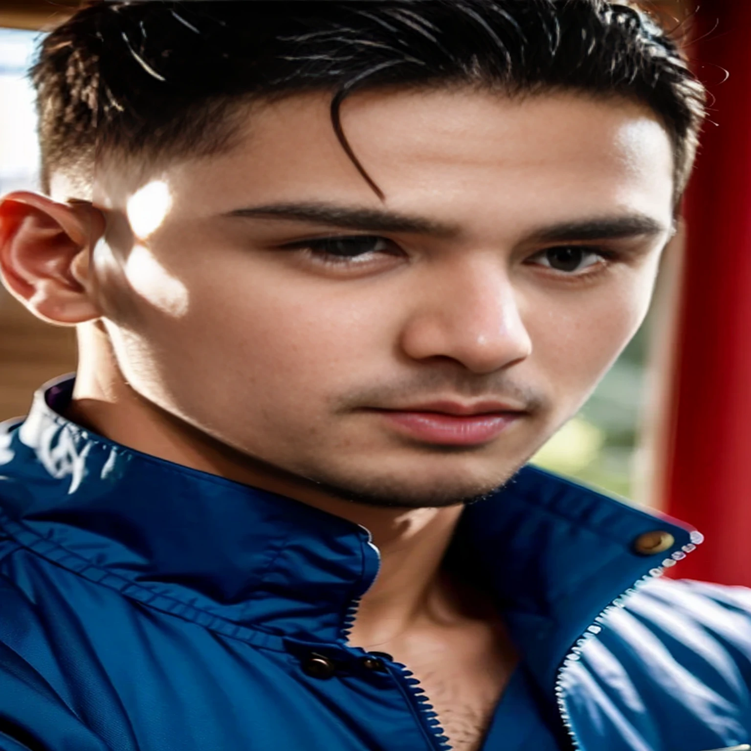 Homem olhando pra espectador, homem foto 3:4, Serious man, homem de 25 anos, homem sarado, homem bonito, man with latin descent, homem pardo magro claro, foto do rosto e tronco, homem cabelo curto