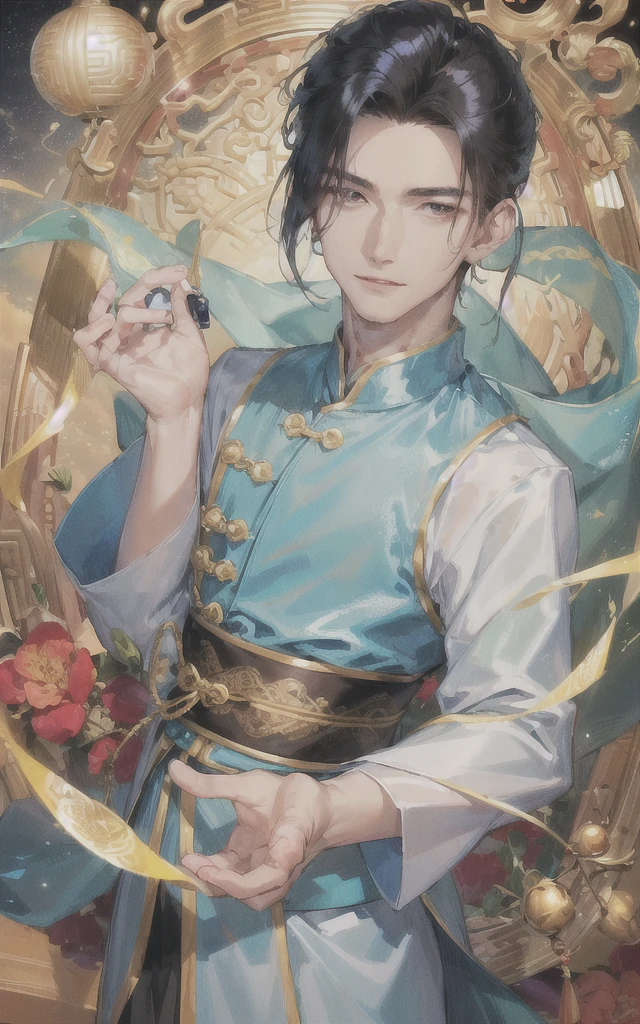man, เป็นman, เป็นman face, charming, stalwart, ((1man)), Masterpiece, nonsense, best quality ,complicated details , (Shiny skin, shiny body, Shiny skinวาว, shiny hair, pale skintman), A beautiful night, charming, ((stalwart)), adult, man,Chinese clothing, long skirt, Don't look at the view.. , Not looking at the view., Long Lilac Hair, Perfectly detailed face, perfect detailed hands, butterfly race, purple eyes, ((ml)), Beaming, large, medium-sized shoots, 3/4 shot