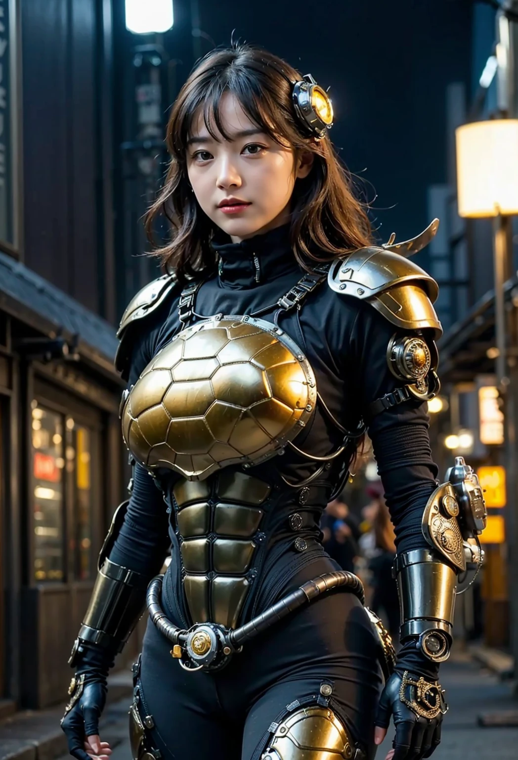 superrealism, ultra high res,8k,(Photorealsitic:1.4), (WWⅡ-like mechanical suit), Collapsed Cities, heavy weapons,vivid textures, beautiful hair, Spaniard female soldier,(ultra beautiful face),legs, ((super realistic all textures)), ((super intricate all details)), full body shot, ultra sharp photo result, beige color, scratch, Rust, weathering, Sweat, move, operational action in progress, steampunk, taken with Fuji film X-T30+Nokton. HDR10,Minimum of 4 pieces created