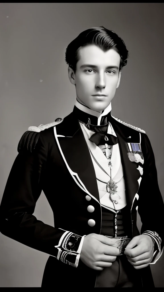 a black and white photo of a man in uniform with a horse, portrait of a victorian era duke, portrait of a victorian duke, author unknown, beautiful androgynous prince, delicate androgynous prince, inspired by Prince Hoare, majesty in noble clothes, john singer sargant, in full military garb, inspired by Alfred Leslie