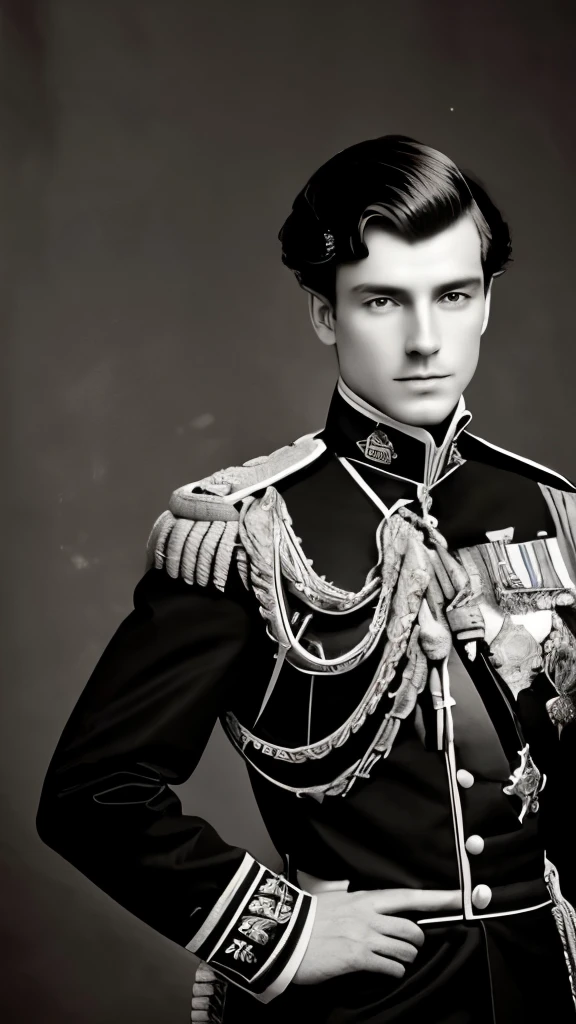 a black and white photo of a man in uniform with a horse, portrait of a victorian era duke, portrait of a victorian duke, author unknown, beautiful androgynous prince, delicate androgynous prince, inspired by Prince Hoare, majesty in noble clothes, john singer sargant, in full military garb, inspired by Alfred Leslie