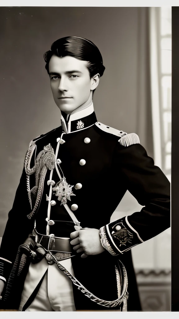 a black and white photo of a man in uniform with a horse, portrait of a victorian era duke, portrait of a victorian duke, author unknown, beautiful androgynous prince, delicate androgynous prince, inspired by Prince Hoare, majesty in noble clothes, john singer sargant, in full military garb, inspired by Alfred Leslie