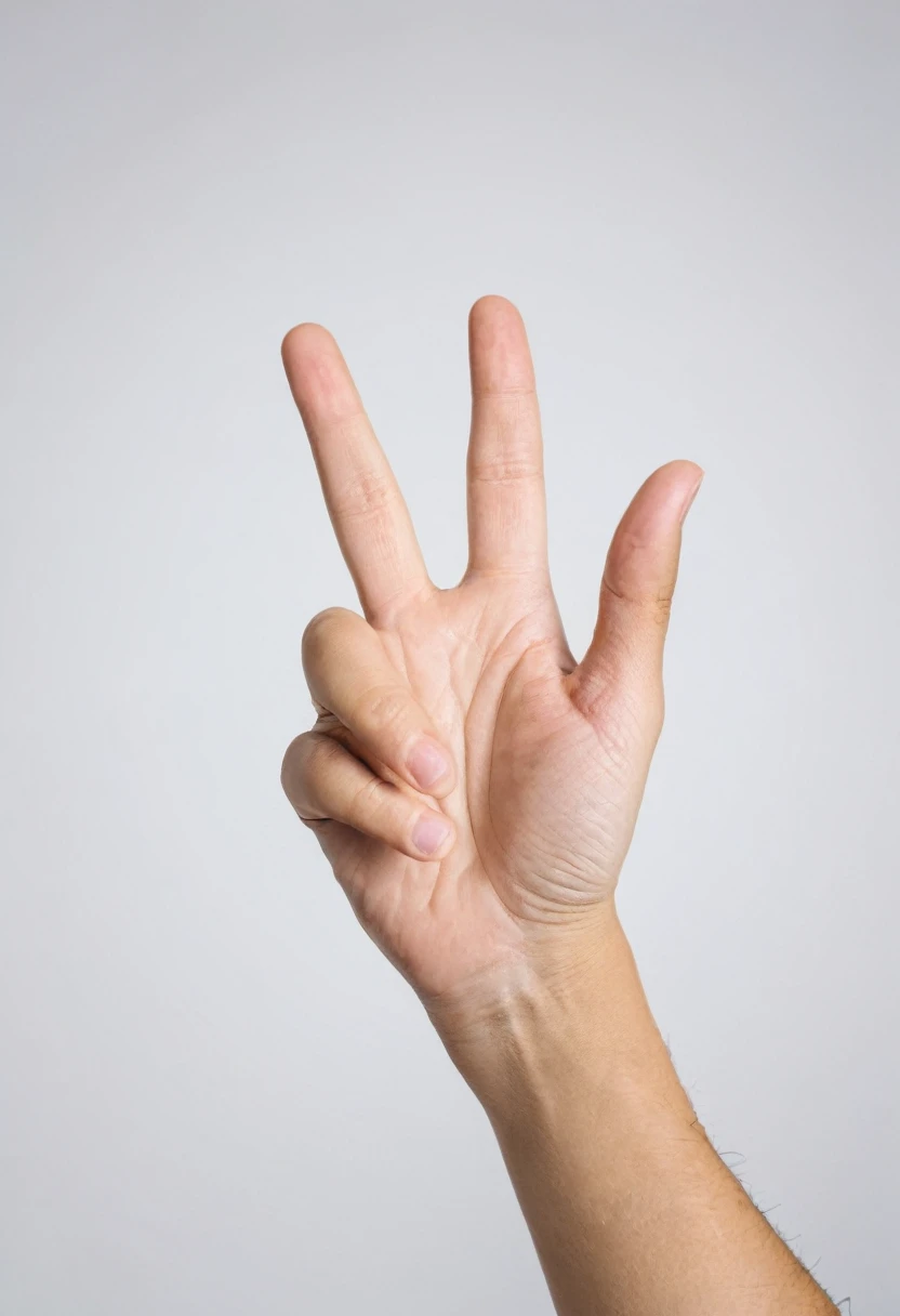 closeup photo of a hand, handsign, isolated on white background