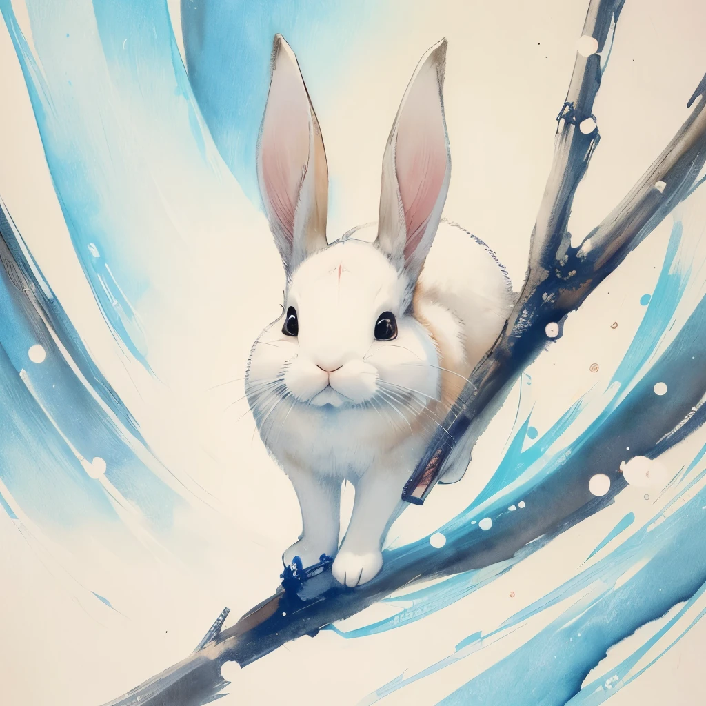 a close up of a painting of a rabbit on a white surface, a pastel by Ohara Koson, flickr, sōsaku made, tyrus wong, ryohji hase, japanese watercolor, traditional chinese painting, rabbit, old japanese art, japanese painting, traditional chinese art, traditional japanese painting, chinese ink and wash painting, traditional japanese art