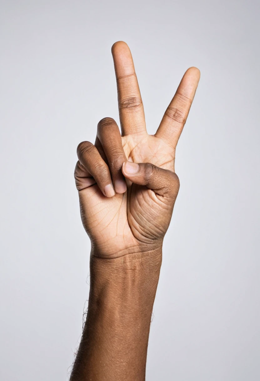closeup photo of a hand, shaka handsign, isolated on white background