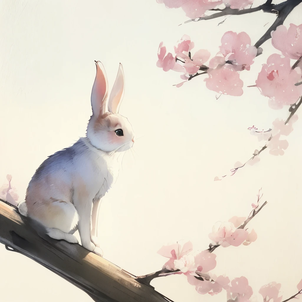 a close up of a painting of a rabbit on a white surface, a pastel by Ohara Koson, flickr, sōsaku made, tyrus wong, ryohji hase, japanese watercolor, traditional chinese painting, rabbit, old japanese art, japanese painting, traditional chinese art, traditional japanese painting, chinese ink and wash painting, traditional japanese art