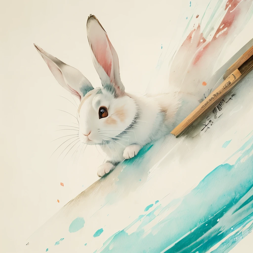 a close up of a painting of a rabbit on a white surface, a pastel by Ohara Koson, flickr, sōsaku made, tyrus wong, ryohji hase, japanese watercolor, traditional chinese painting, rabbit, old japanese art, japanese painting, traditional chinese art, traditional japanese painting, chinese ink and wash painting, traditional japanese art