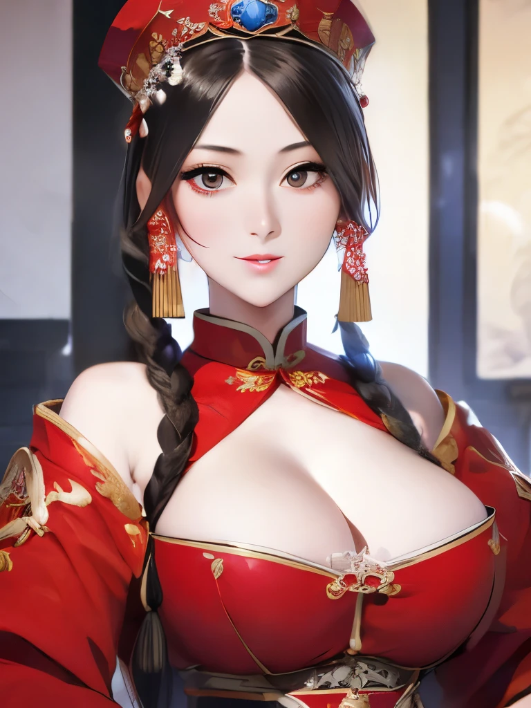a close up of a woman in a red dress with a hat, beautiful render of tang dynasty, ancient chinese princess, kazakh empress, a young woman as genghis khan, ((a beautiful fantasy empress)), chinese empress, chinese princess, ancient chinese beauties, inspired by Tang Di, tang dynasty, inspired by Li Di, a beautiful fantasy empress