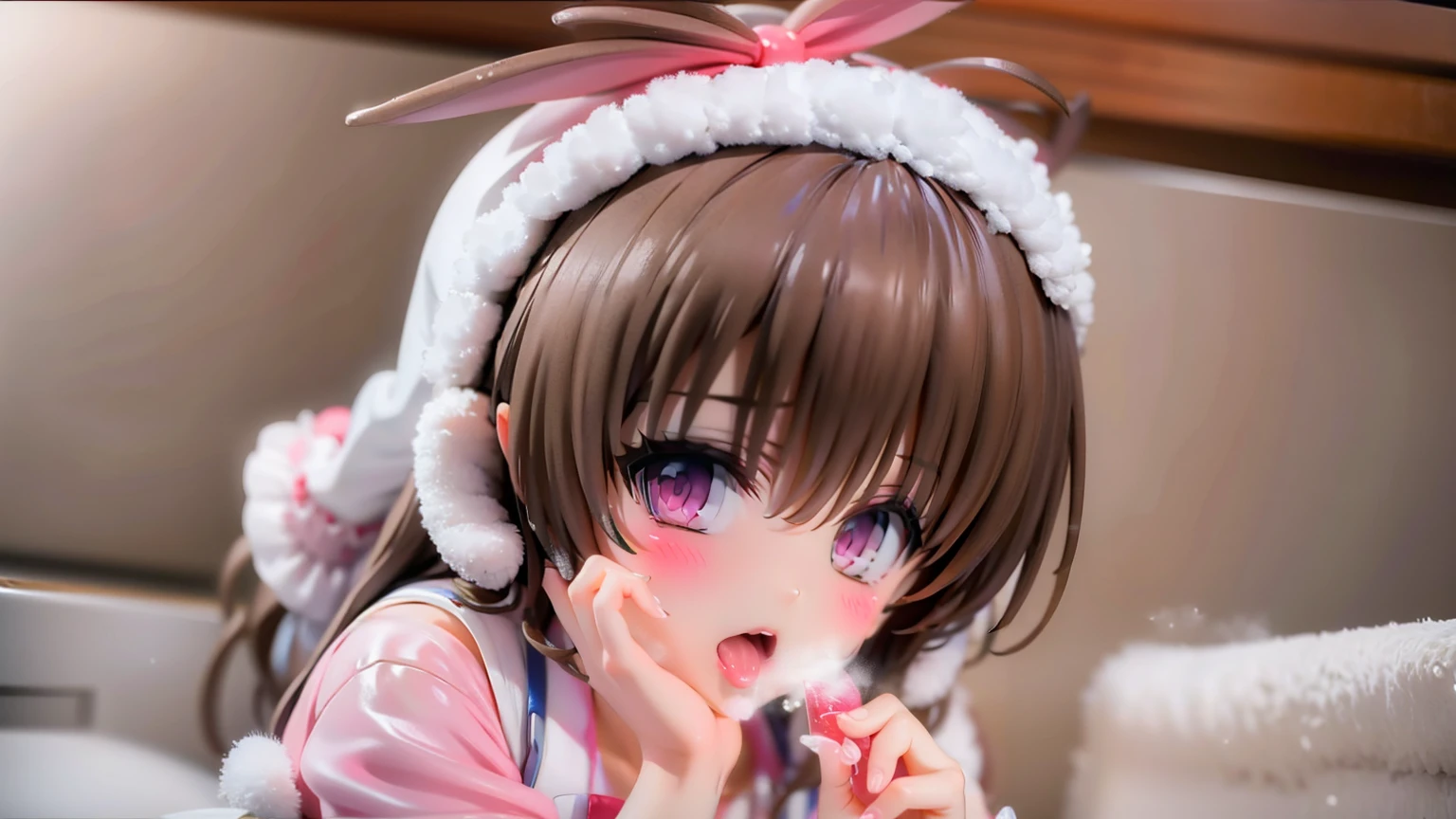 、Putting ice cream in mouth