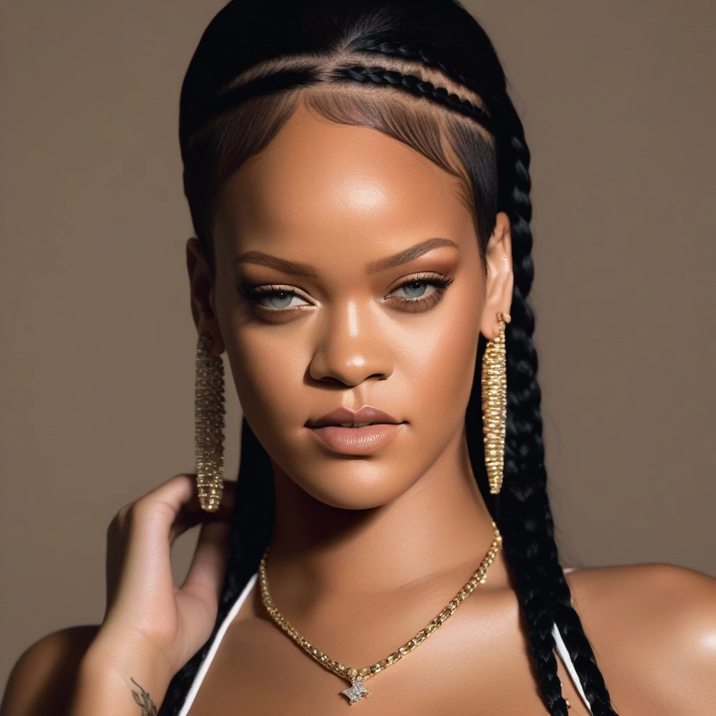 Rihanna1024, braided hair, (naked tits covered in cum:1.3 NFV((after blowjob)), ((cum on face)), , trending on artstation, sharp focus, Studio photo, complex parts, very detailed, Greg Rutkowski   