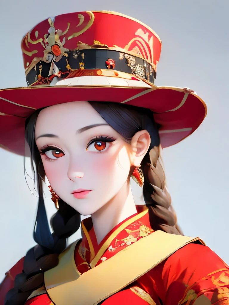 a close up of a woman in a red dress with a hat, beautiful render of tang dynasty, ancient chinese princess, kazakh empress, a young woman as genghis khan, ((a beautiful fantasy empress)), chinese empress, chinese princess, ancient chinese beauties, inspired by Tang Di, tang dynasty, inspired by Li Di, a beautiful fantasy empress