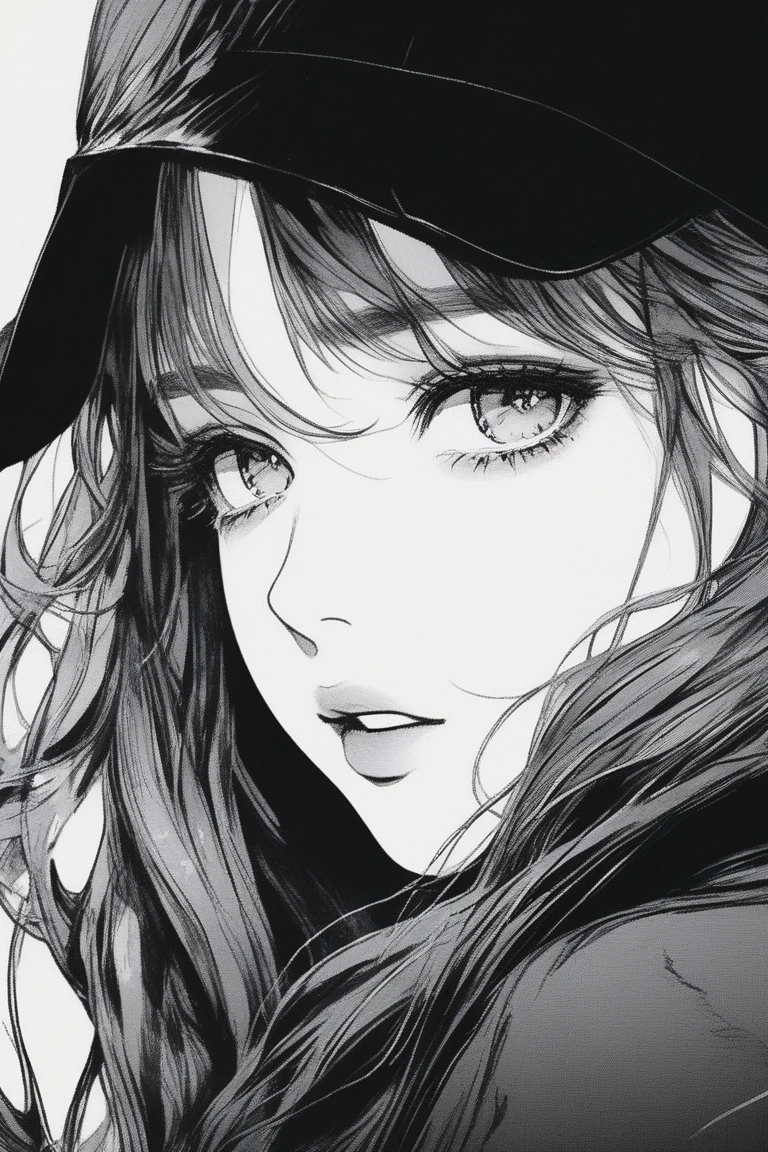 (best quality, sketch:1.2), epic realistic,illustrator,anime,1 girl, detailed lips,custom, (background dark monochrome),textured cropping, hdr, details, masterpiece, style retro classic, rainbow colour gradient, art, (kare cascade hair (black:1.75) [neon:1.32])