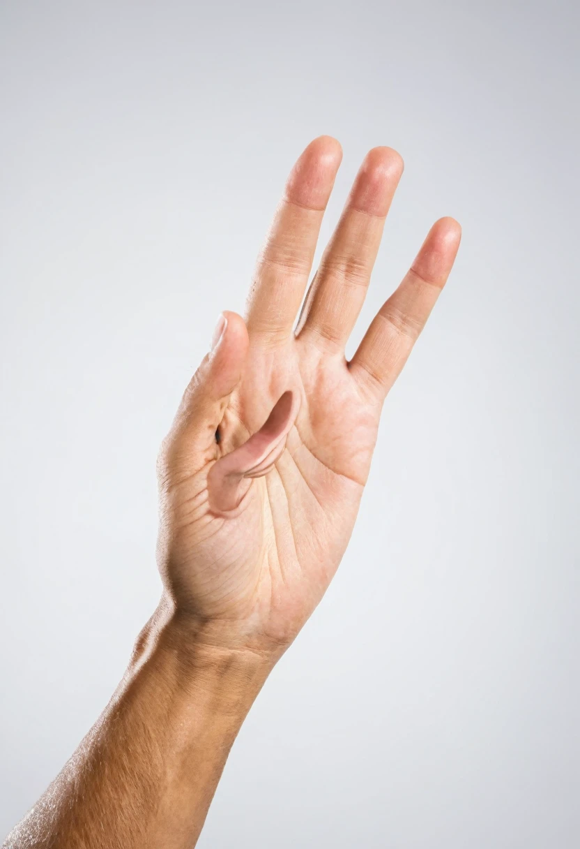 closeup photo of a hand, surfing handsign, isolated on white background