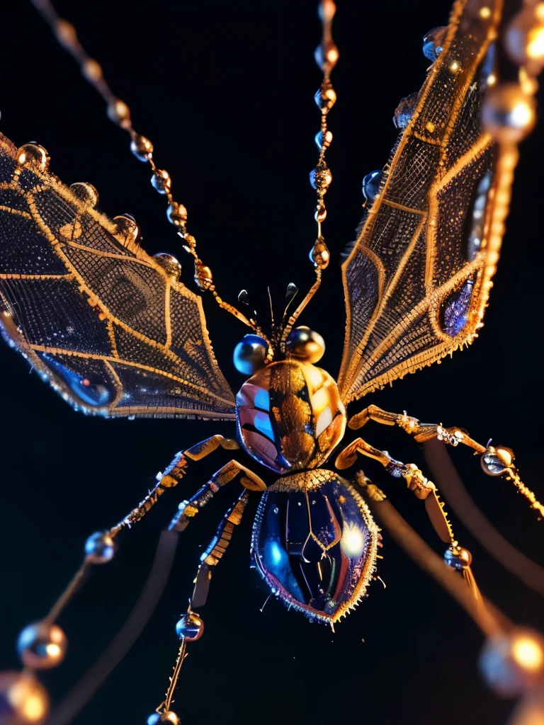 a close up of a spider made of beads, made of beads and yarn, detailed. insect like, that looks like a insect, by Nina Petrovna Valetova, ”ultra realistic, spiders!!!!, by Mandy Jurgens, by Niko Henrichon, steampunk spider, torquoise fantasy fanged medusa, ✨🕌🌙