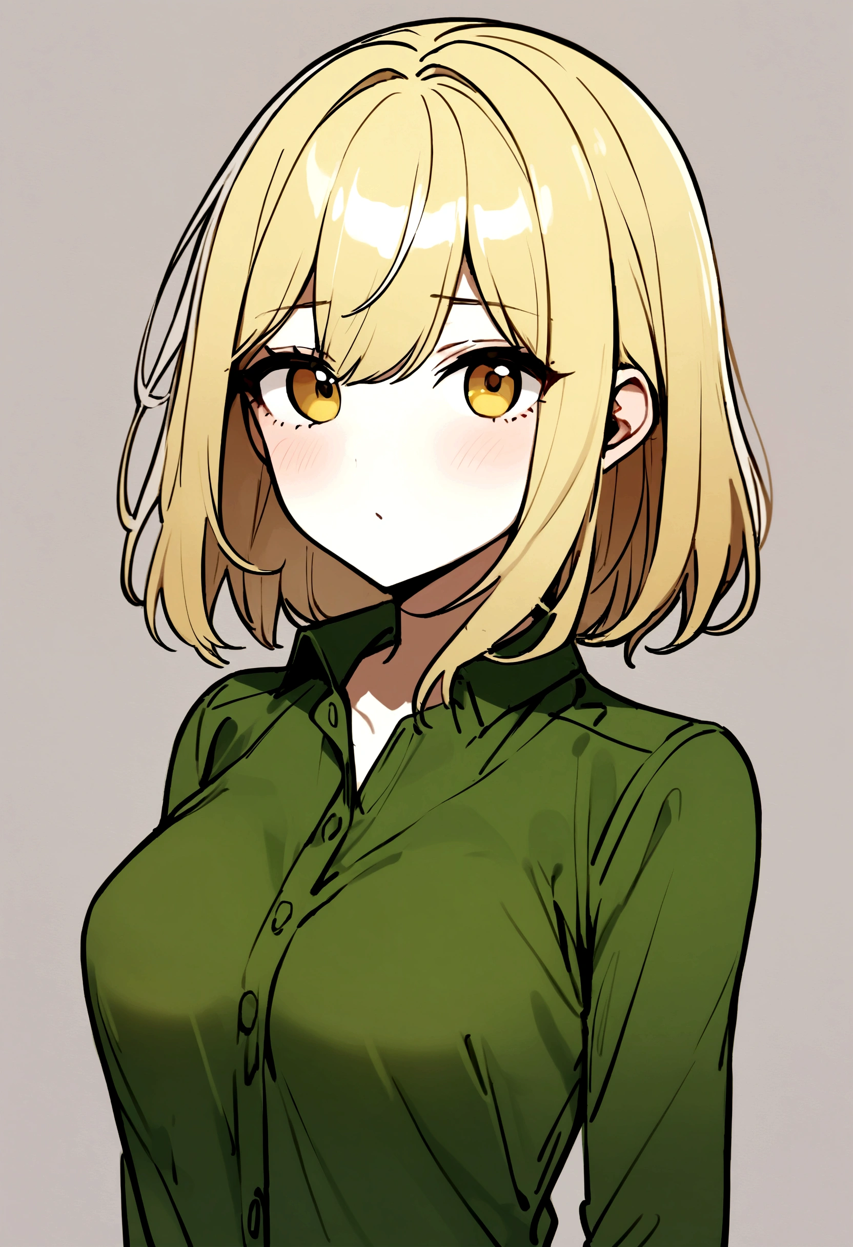 Korean、1 girl、blonde、amount、Green Leather Shirt、Stand up your collar、Face Up、