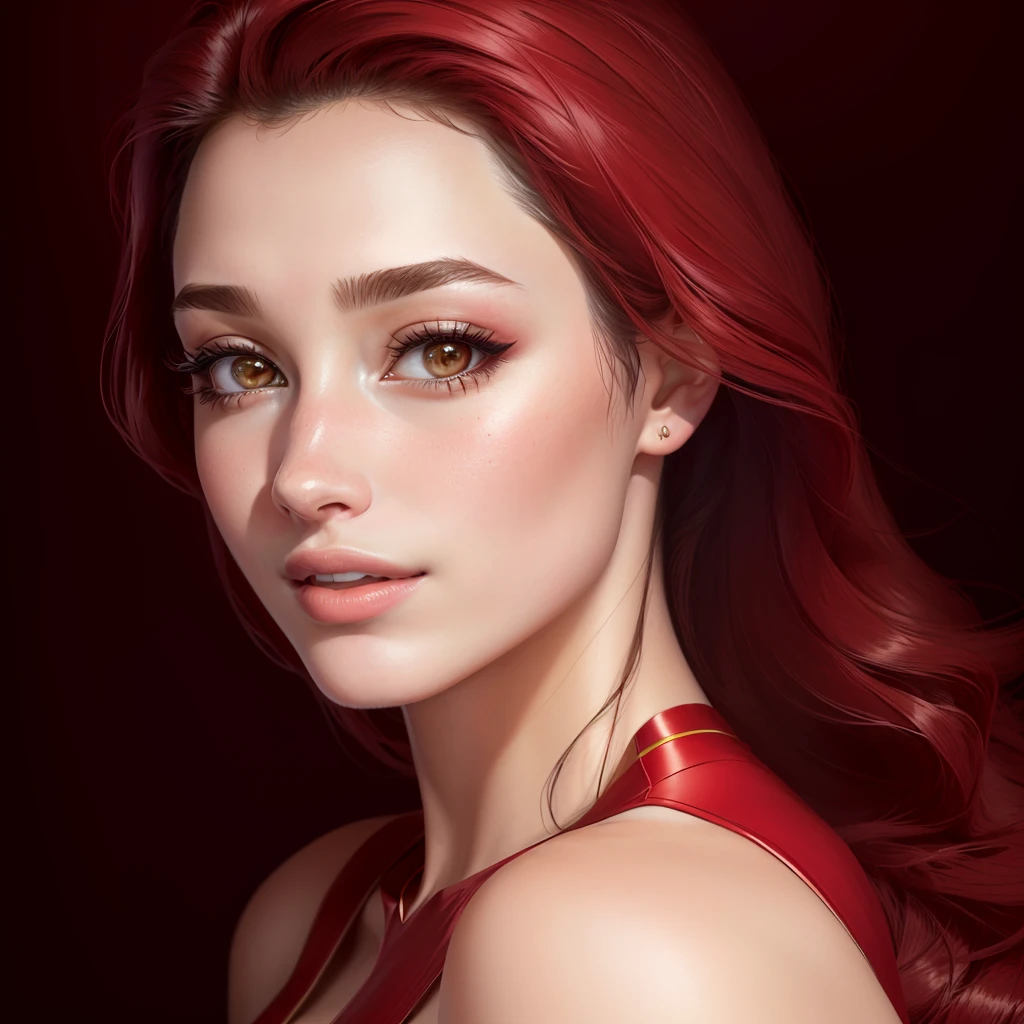 a close up of a woman in a red dress posing for a picture, beauty campaign, portrait sophie mudd, beautiful face and flawless skin, portrait of gal gadot, anne hathaway, valentina remenar, julia sarda, beautiful model, photoshoot for skincare brand, gal gadot portrait, red glowing skin, beautiful fine - face, beautiful woman
