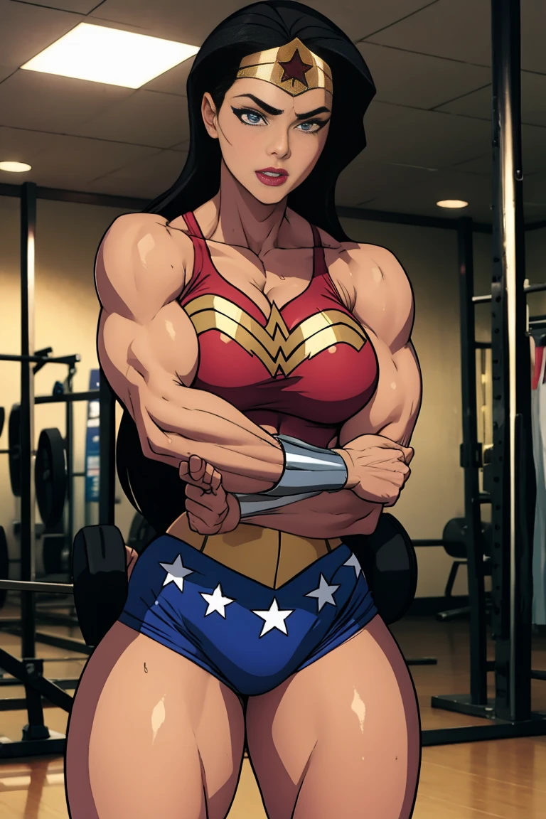 muscle woman in gym  gym shorts wonderwoman