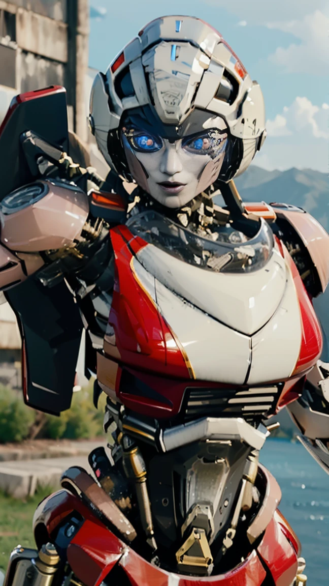 ROTB_Arcee, 1 chica, pechos grandes, innie pussy, sonrisa, robot, mecha, (ojos brillantes:1.2), Caderas anchas, ombligo, muslos gruesos, pose T , modelado 3d, voluptuosa, primer plano, enfoque frontal, retrato, de frente 1:2, mirando al observador frontal, modelado 3d , 3d , blender Cuerpo completo hole body highly detailed, highly detailed figure, female full body, female body, humanoid woman, female full-skin figure, realistic body structure, woman body, female human torso, perfect human female specimen, human female, detailed body structure