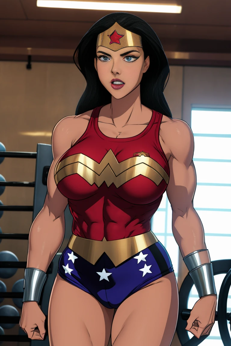 muscle woman in gym gym shorts wonderwoman wonder woman