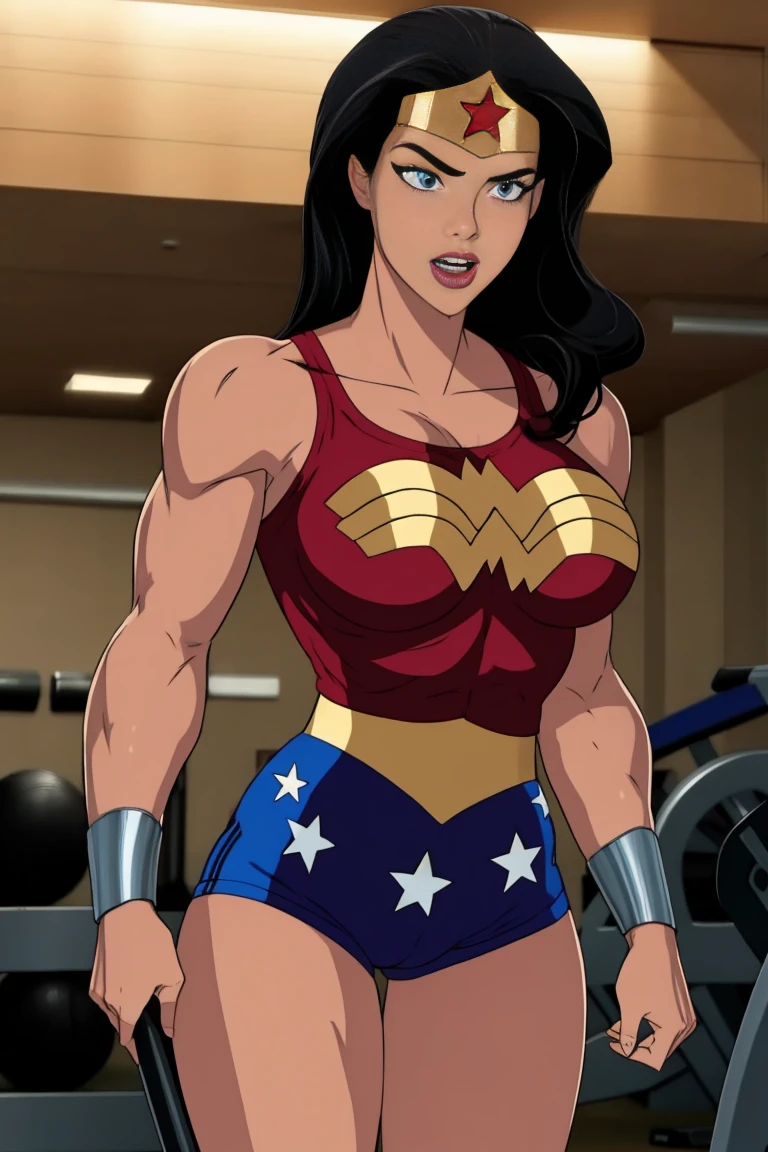 muscle woman in gym  gym shorts wonderwoman wonder woman