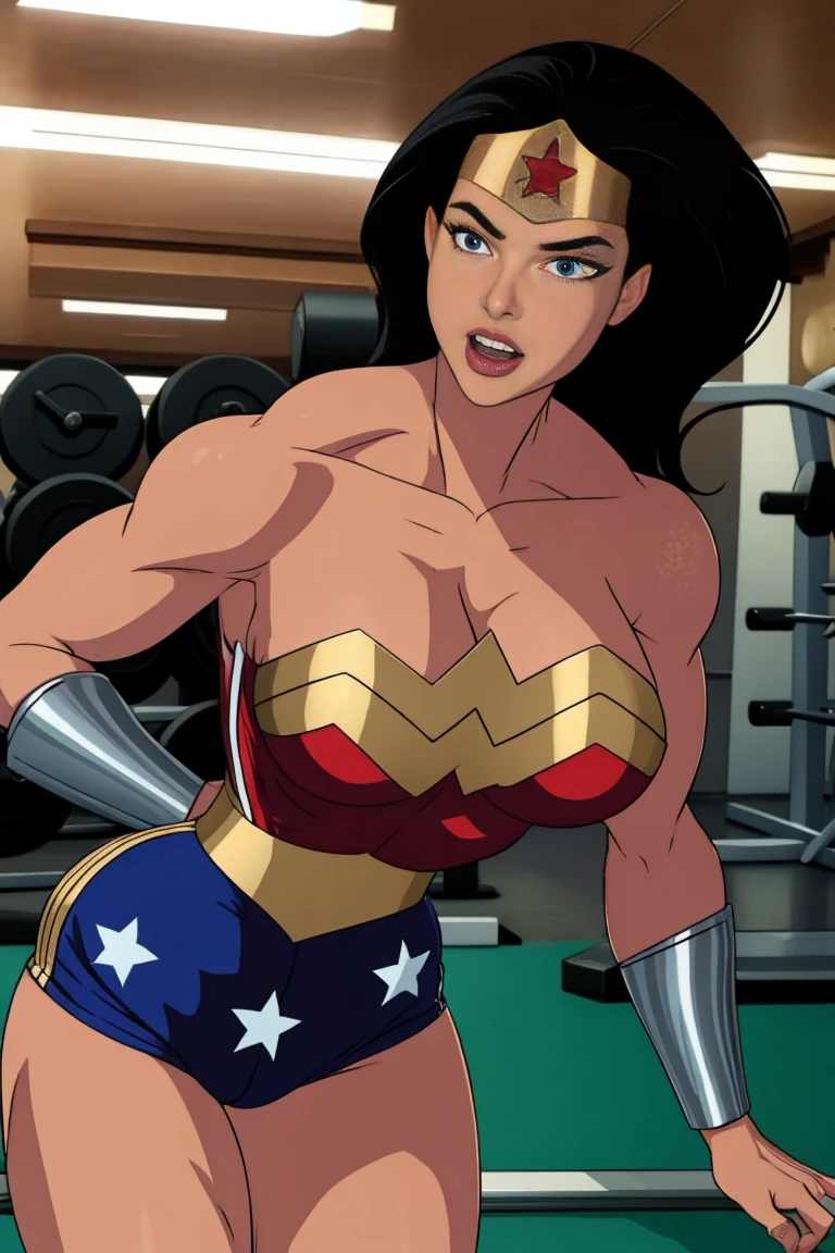 muscle woman in gym  gym shorts wonderwoman wonder woman