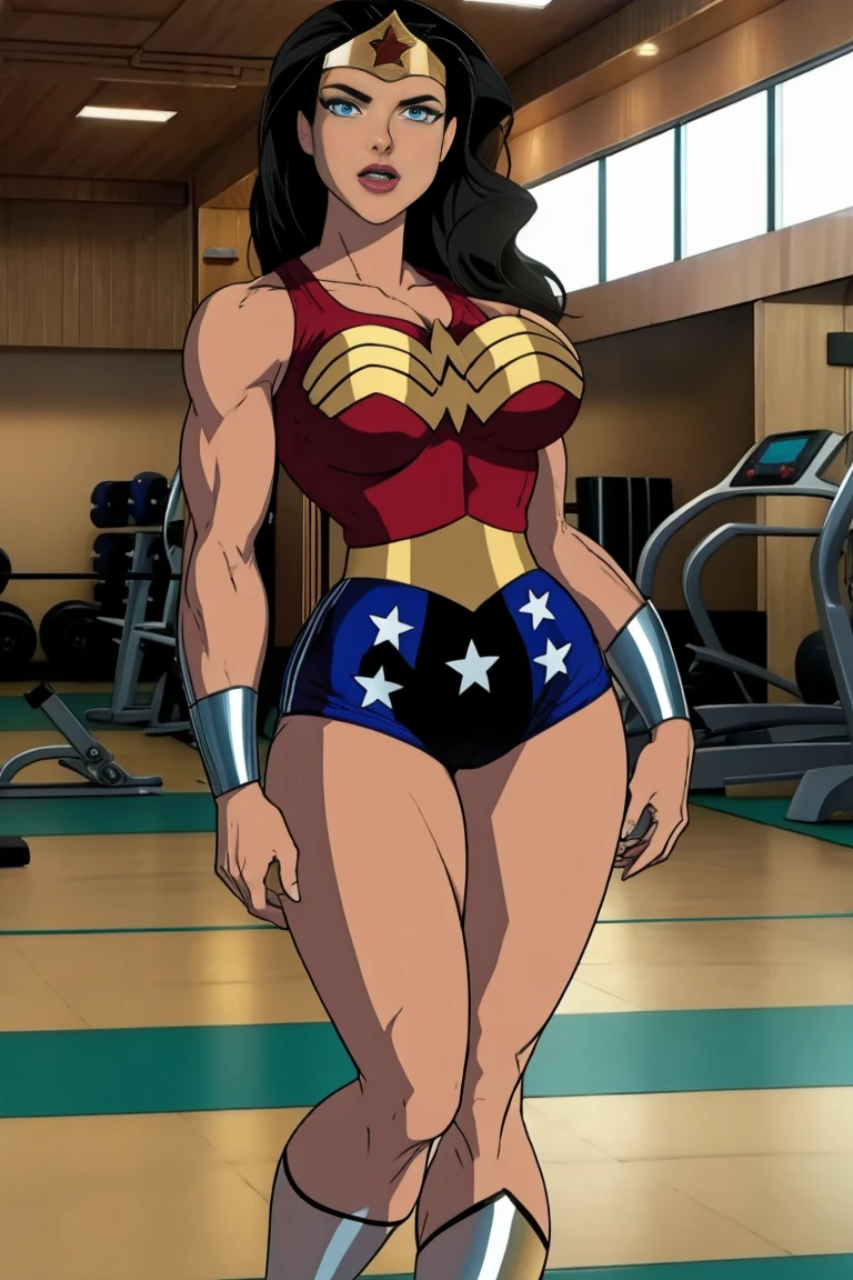 muscle woman in gym  gym shorts wonderwoman wonder woman