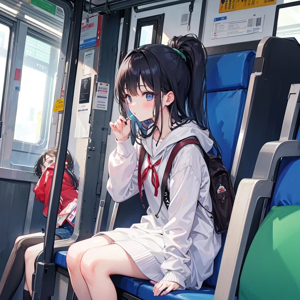 nsfw、BREAK Perfect Anatomy、Highest quality、(cute:1.1)、(cute)、(High resolution:1.2)、Unbelievably absurd:1.3、Incredible illustrations、(cuteイラスト:1.2)、（Beautiful background、Inside a crowded train）(1 girl) 、solo)、(10th Generation、JK)、slender、、、、Eye highlights、embarrassed、、1girl(beret、Cotton shirt、Check skirt、school bag、Headphones）