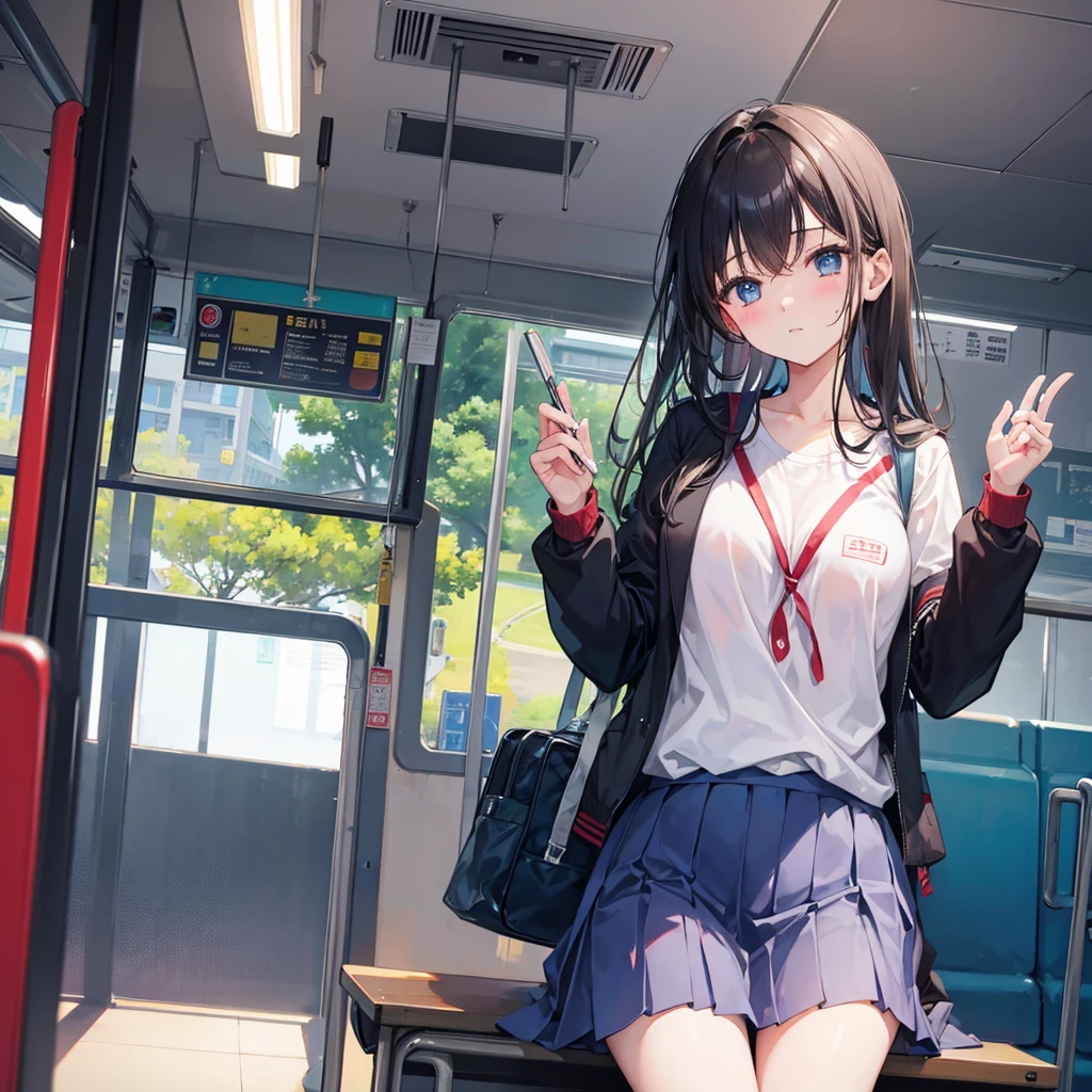 high resolution、university student、On the bus、One girl