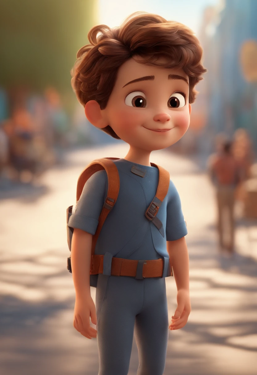 a happy cute ??? standing short hair, vestindo uma fantasia espacial, , fundo branco, barnet, tom, Estilo Pixar, ..3d, desenhos animados, rosto detalhado, asymmetrical 16k