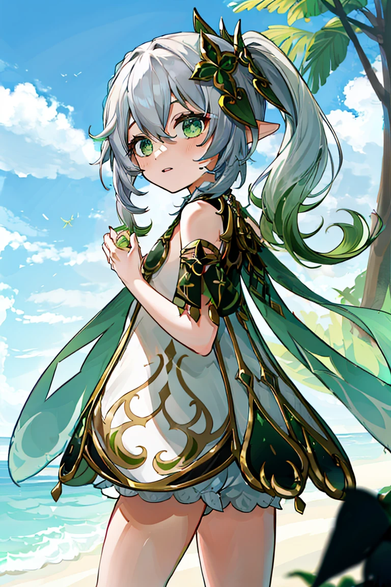 Nahida, Genshin Impact, Beach, posing, White hair, naughty, solo, horny