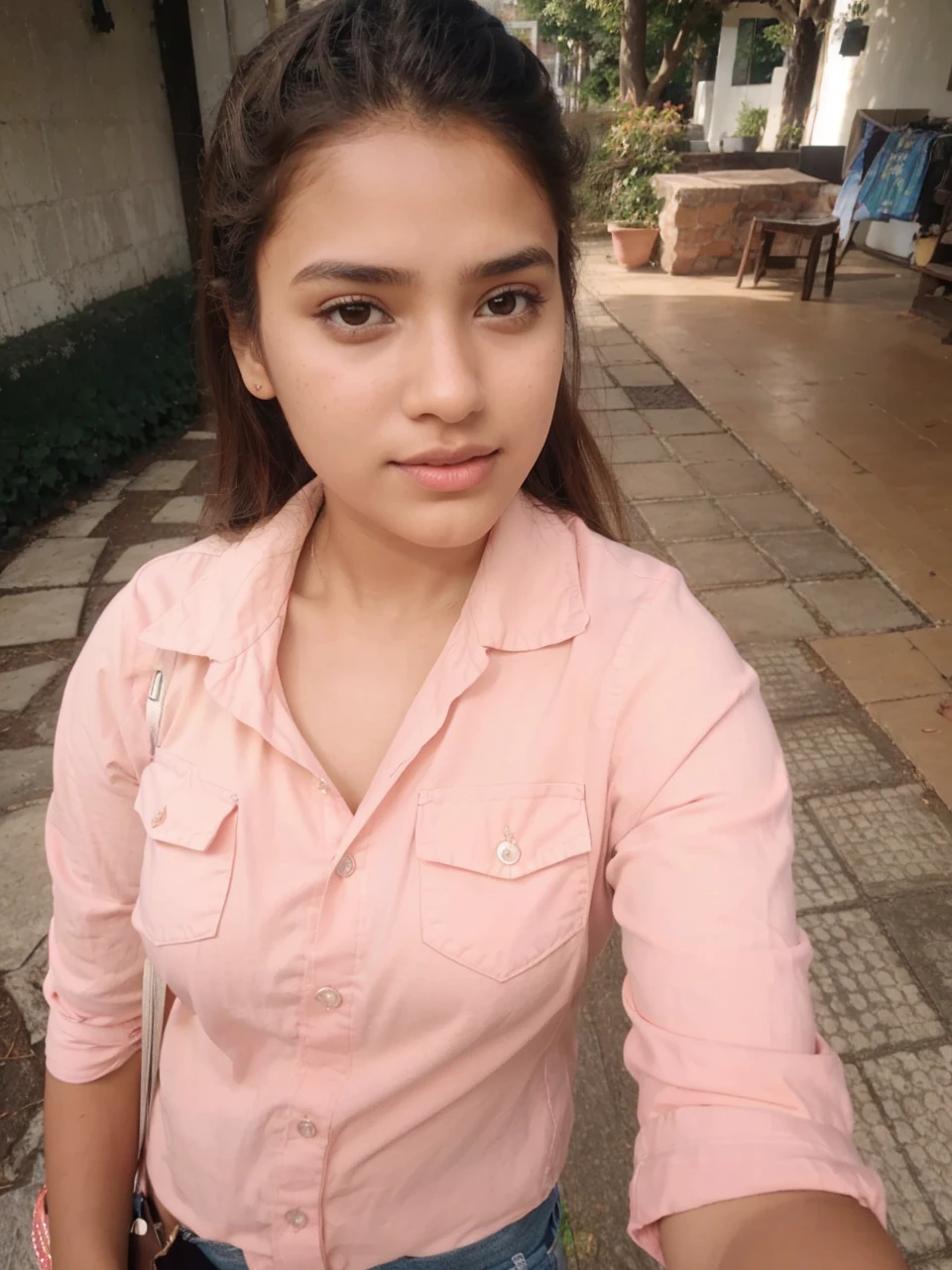 masterpiece, Best Quality, 8K, 1 Indian girl, in autumn, A tree-lined road lined with autumn leaves, out of focus, 18 yo, medium breasts⁩, Mouth slightly open, cute little, Solo, sad, Clothes that look good in autumn, Cute, Girly, Delicate girl, Neat and clean beauty, Raw photo, Professional Photography, Portrait, Soft light, Professional Lighting, Back lighting, Upper body, see the beholder, Sophisticated, Film grain, (Eyes and faces with detailed:1.0), medium hair swaying in the wind, beautiful flowing brown hair, bangs