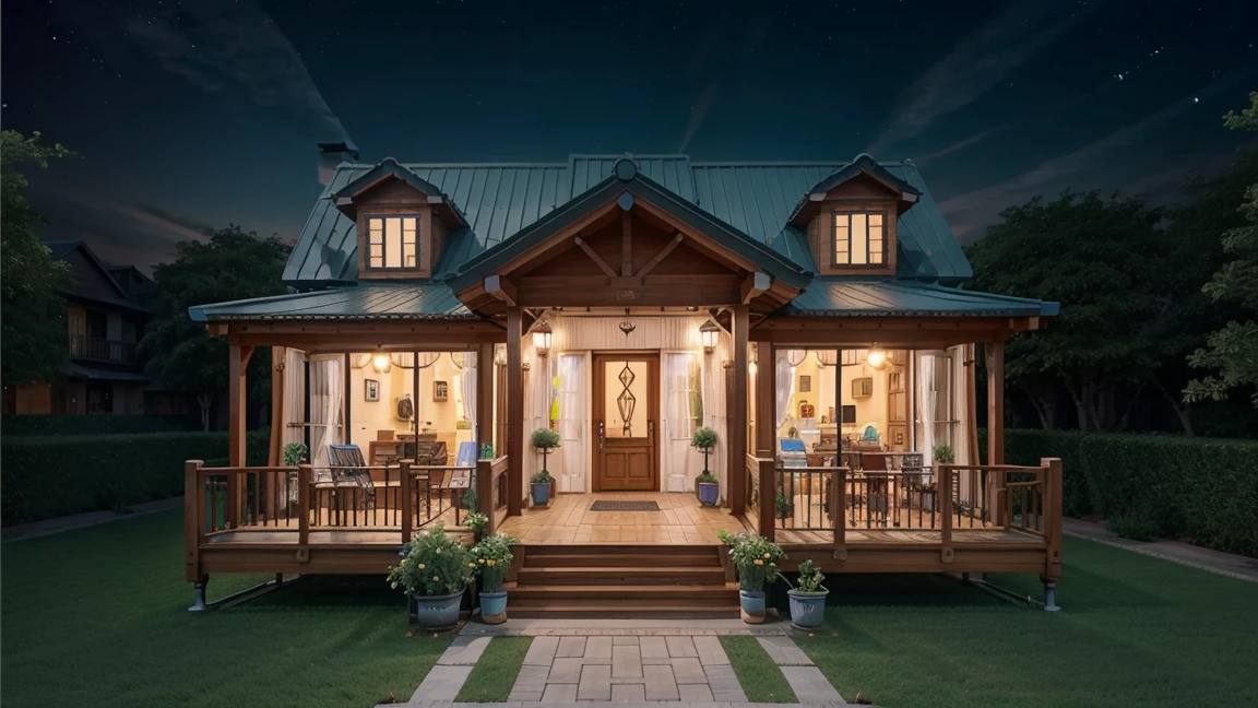 Hand holding an ipad tablet。NFT Marketplace screen。Houses, container houses, villas, and more are lined up in a card-shaped shopping cart.。Selecting a house on the screen。