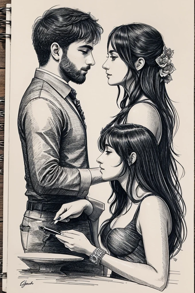 You could do fountain pen sketches., de una pareja de gatos enamorados