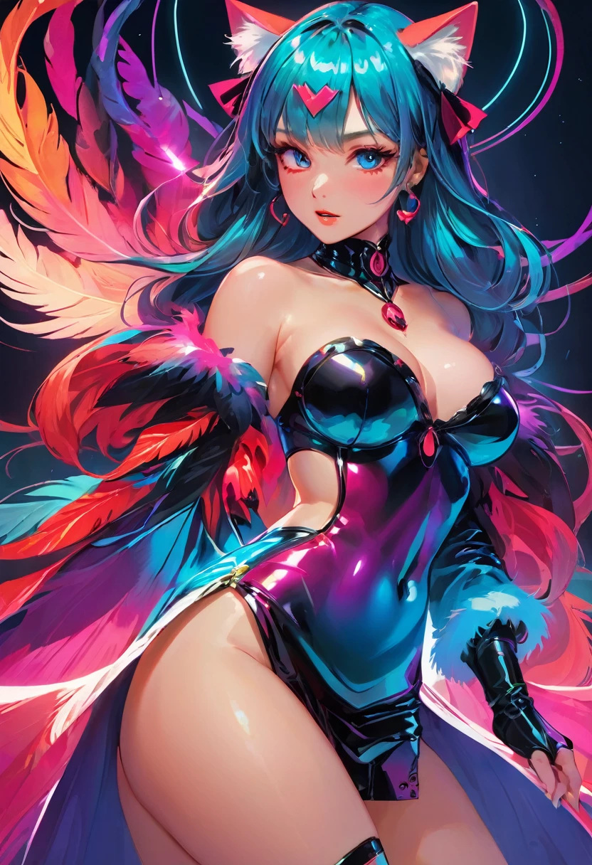 (Highest quality, 4K, 8k, High resolution, masterpiece:1.2), Very detailed, (Realistic, photoRealistic, photo-Realistic:1.37), expressive aesthetics, 1960s counterculture, Brightly colored humanoid, Psychedelic Art, Retro art style, Sharp details, abstract pattern, , Dark Power, , Background of love, , , Fractal Art, Multicolored neon lights, A unique and trippy perspective, landscape, Hallucinations, a mind-changing experience, Motion Blur, Fluid movement, Synthesizer Sounds, Realistic fur rendering, Rich and vibrant color palette, , Mysterious glow, high contrast lighting, , Both eyes are the same size, One Girl, alone, voluptuous, , , , Wet, Glowing Skin, , , Wrist cuff, , latex, , , Red cheeks, , , , , , Beautiful nipples, , , Pussy, , Shiny rosy lips, Sexy posture, Dynamic pose,Lens flare, , , cyan hair, ,Chest compressions,, Pleated skirt, , , , Sex slave, bondage, bdsm, garter belt, angelabalzac