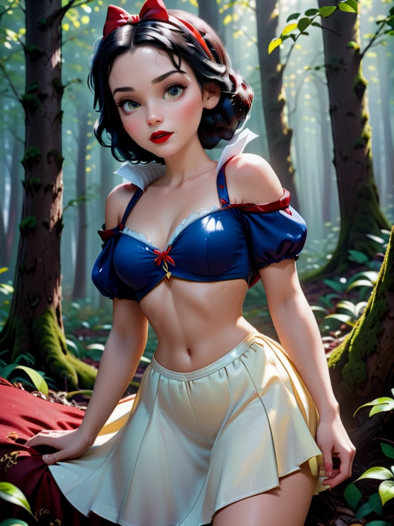 cinematic photo, Blanche Neige, dans la forêt,very sexy, photographie 35 mm, film, professionnel, 4k, very detailed, sexy