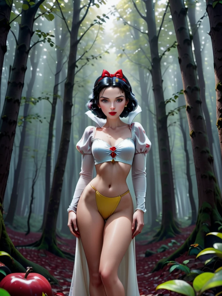 cinematic photo, Blanche Neige, dans la forêt,very sexy, photographie 35 mm, film, professionnel, 4k, very detailed, sexy